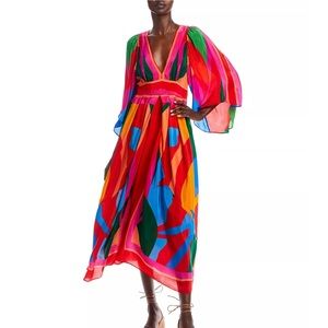 NWT FARM Rio Colorful Leaves Midi Dress size XS